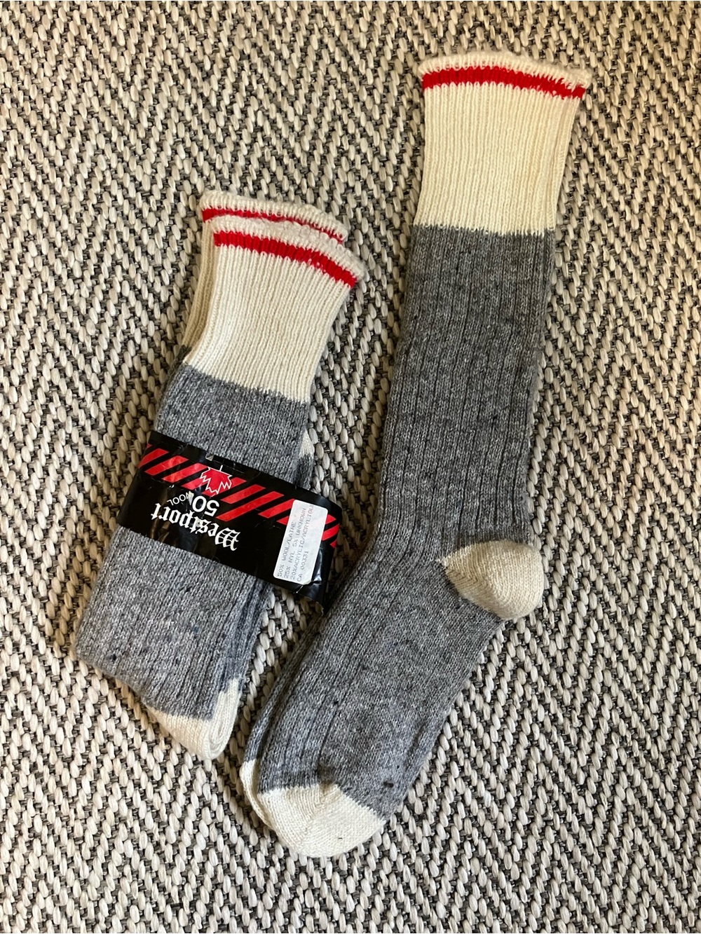 Westport vintage alpine wool blend Gray, Cream & Red Socks - 2 Pack
